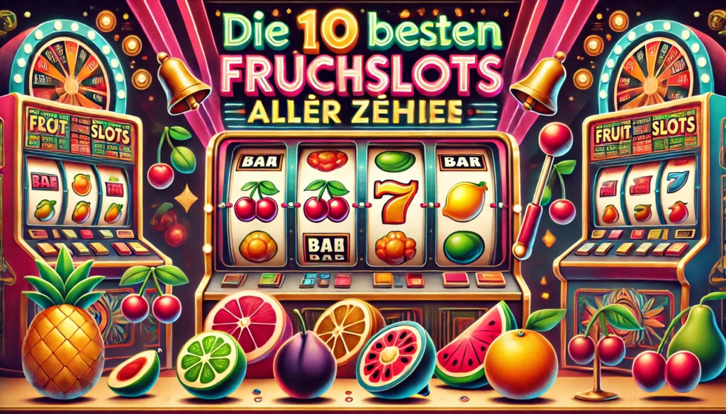 DALLE 20250327 122451 A colorful and retrostyle 169 banner image for a blog post titled Die 10 besten Früchteslots aller Zeiten The 10 best fruit slots of all time T SlotsTV