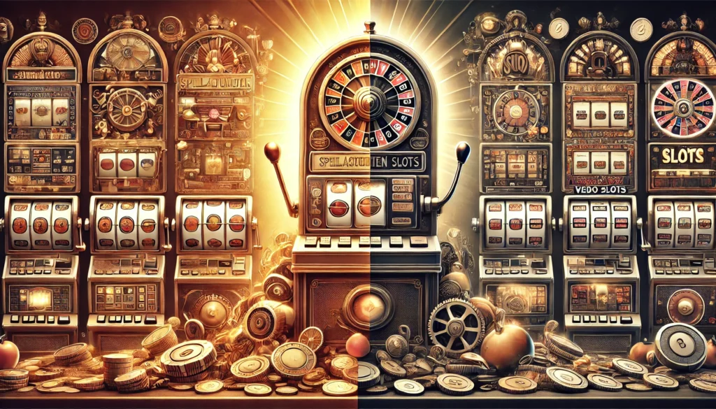 DALLE 20250327 123942 A visually striking 169 banner image for a blog post titled Von klassischen Spielautomaten zu modernen Video Slots Die Evolution From classic sl SlotsTV